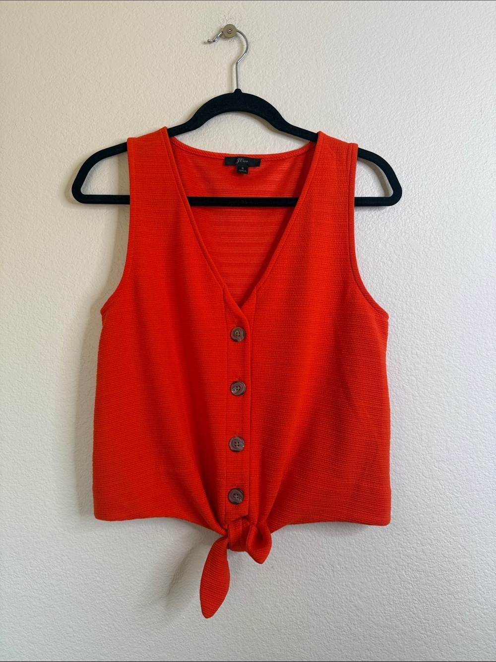 J. Crew Red/orange Tie-Front Button down Knit Tank Sz small